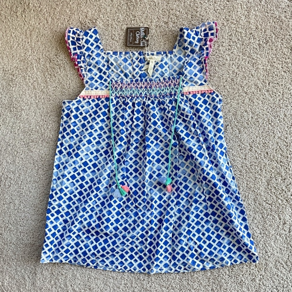 Matilda Jane Adventure Begins Wandering Waters Blue Smocked Boho Top, Medium NEW